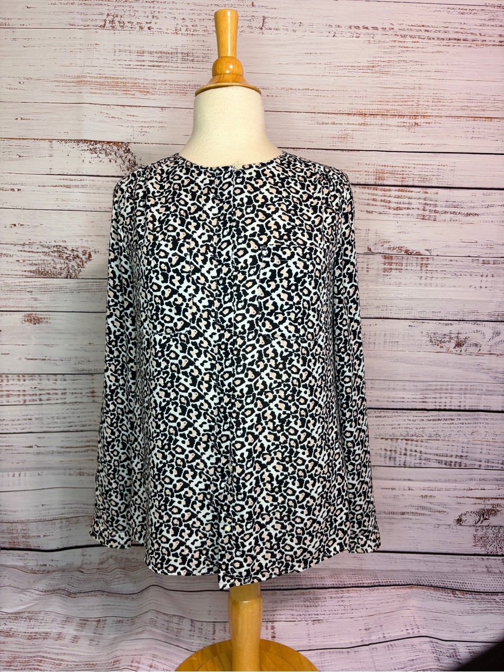 Women's LOFT Black and White Leopard Print Long Sleeve Blouse